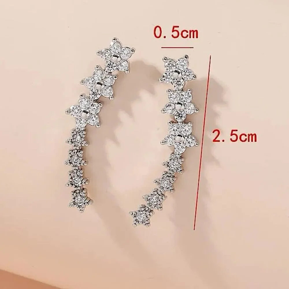 Silver Zircon Four Leaf Ear Climber